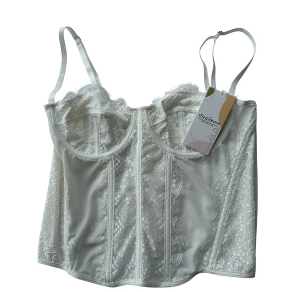 Dealmore White Spaghetti Strap Lace Corset Bustier Top, NWT, Large - Picture 1 of 8
